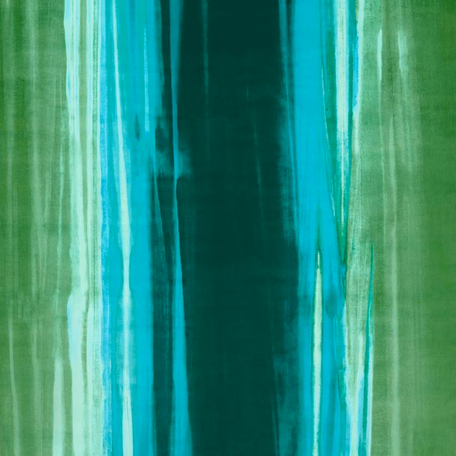 Emerald and turquoise velvet with irregular vertical palm-green painterly bands