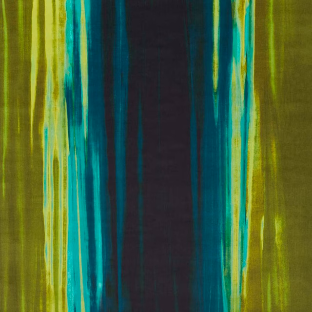Olive and turquoise velvet with black central bands and painterly vertical striations