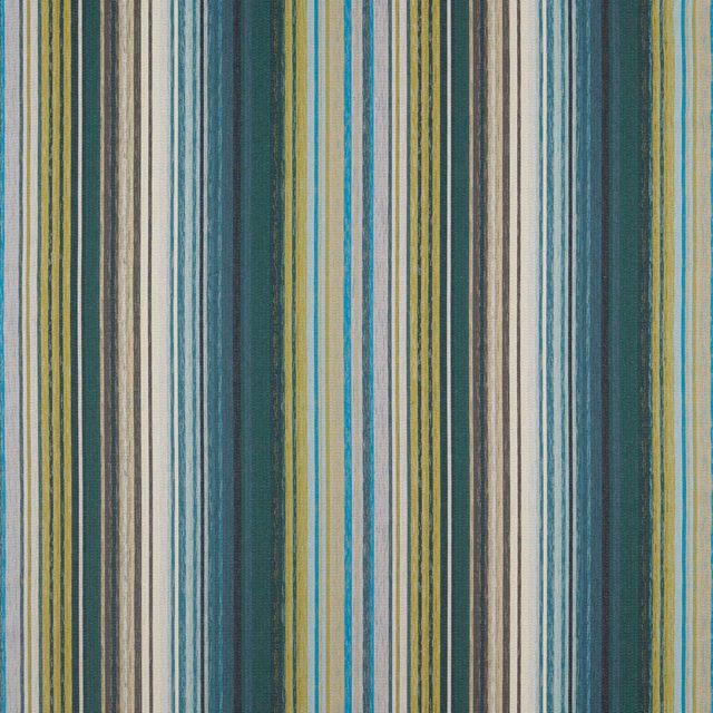 Emerald, marine blue and lichen vertical stripe fabric with a dense textured weave