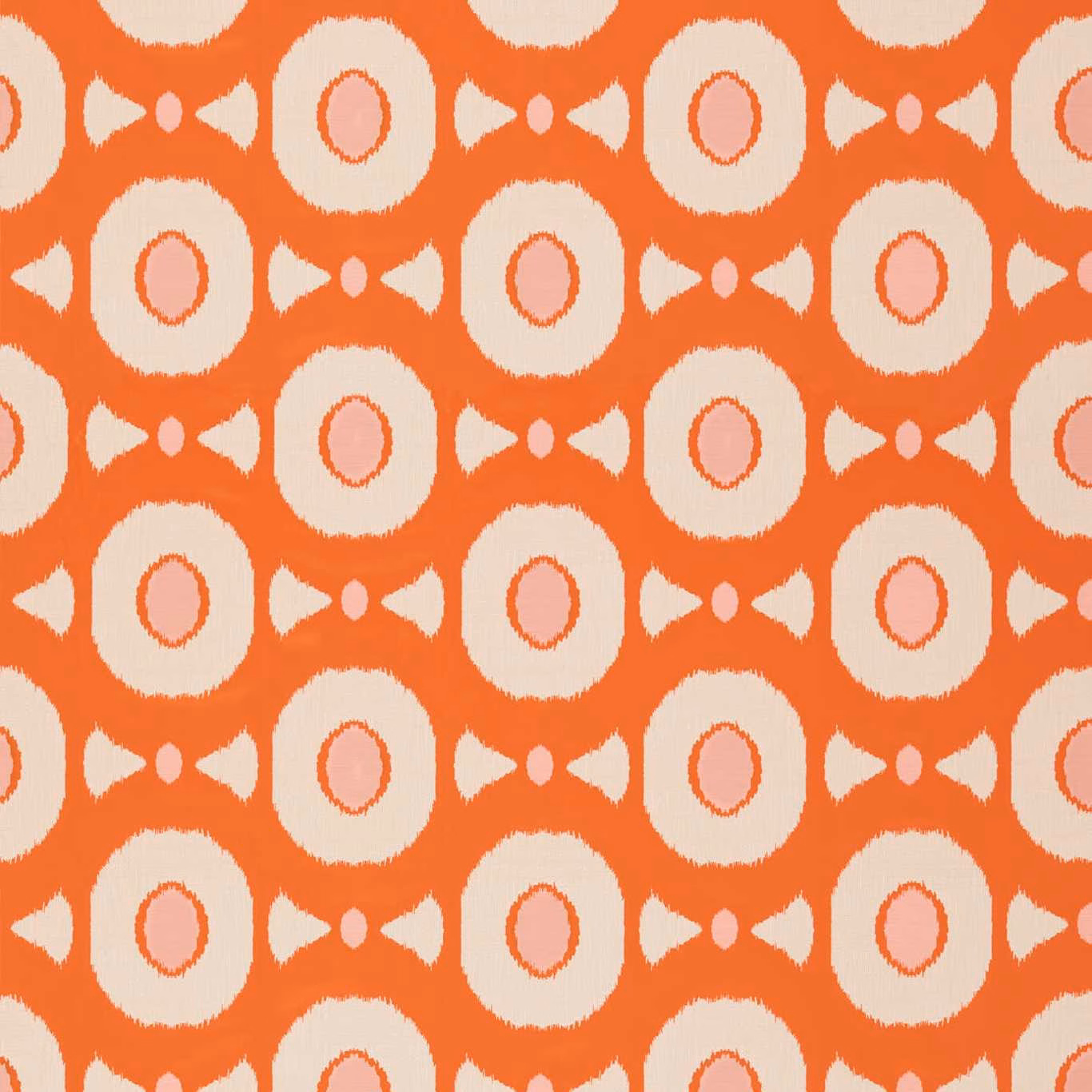 Clementine-orange geometric textile with cream discs and soft peony-pink rings