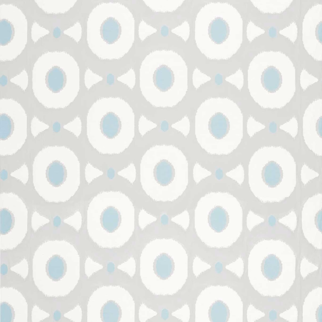 Pale grey fabric with white circular motifs and muted sky-blue centres