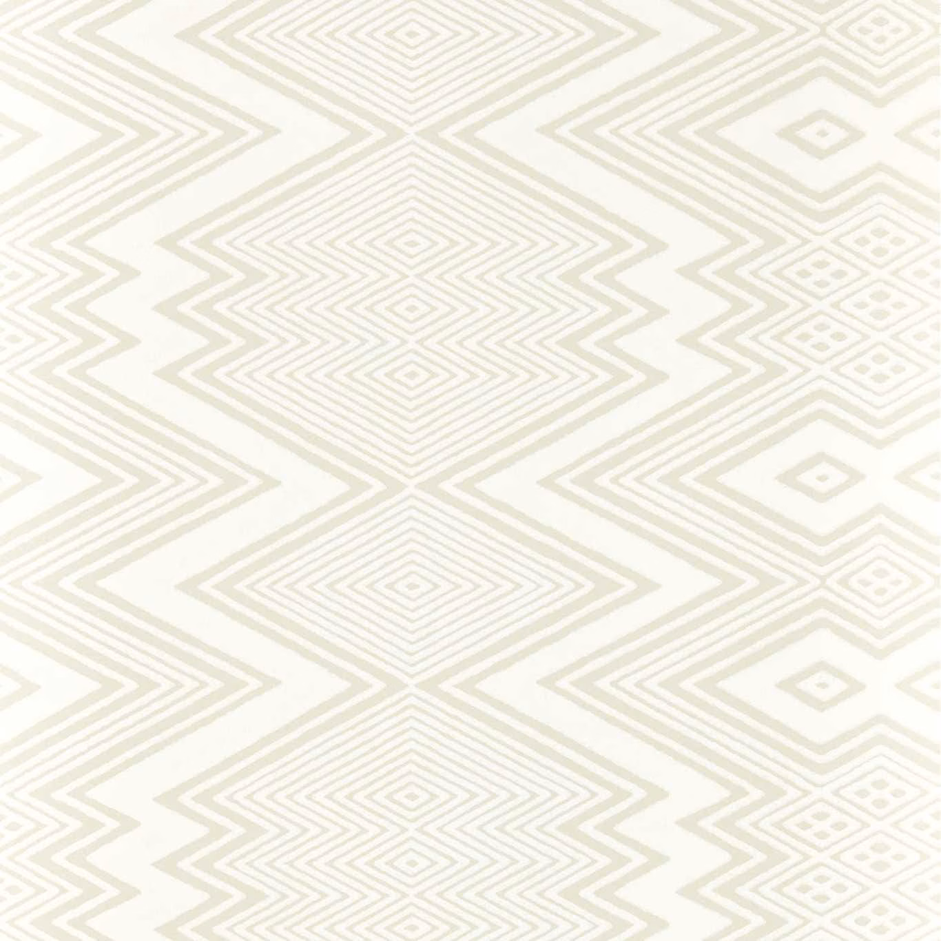 Pale ivory wallpaper with layered greige zigzags and nested diamond motifs