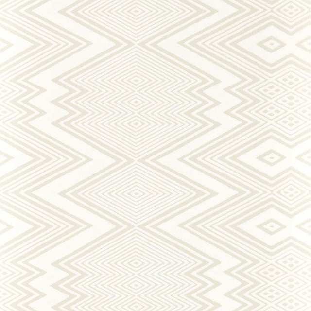 Pale ivory wallpaper with layered greige zigzags and nested diamond motifs