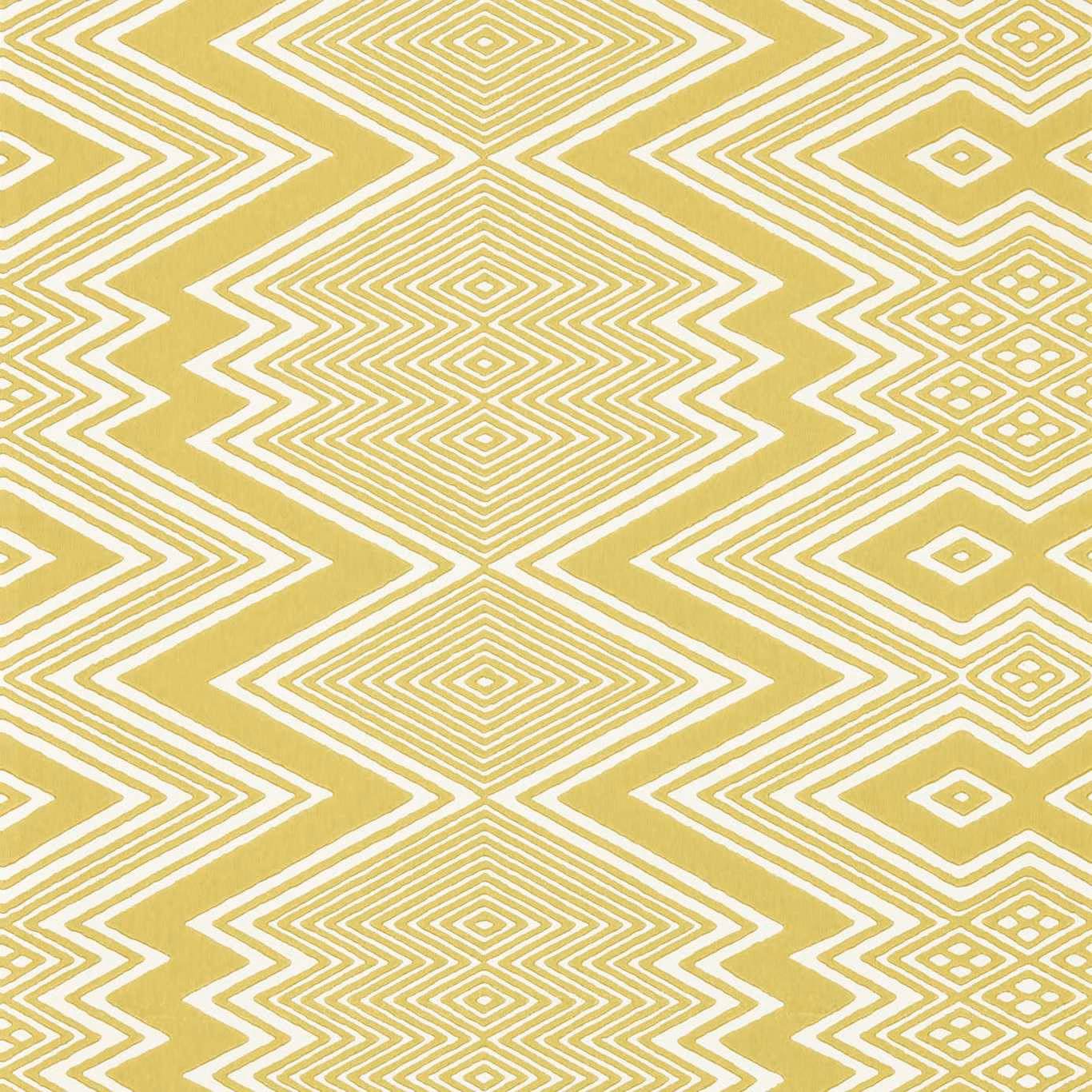 Sunflower-yellow wallpaper with ivory concentric diamonds and stepped geometric zigzags