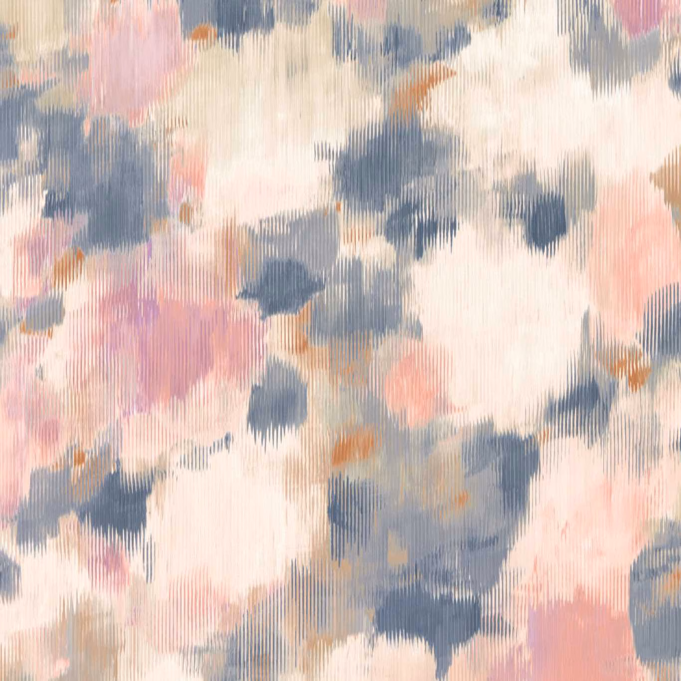 Cream wallpaper with heather pink, indigo and terracotta brushstroke motifs