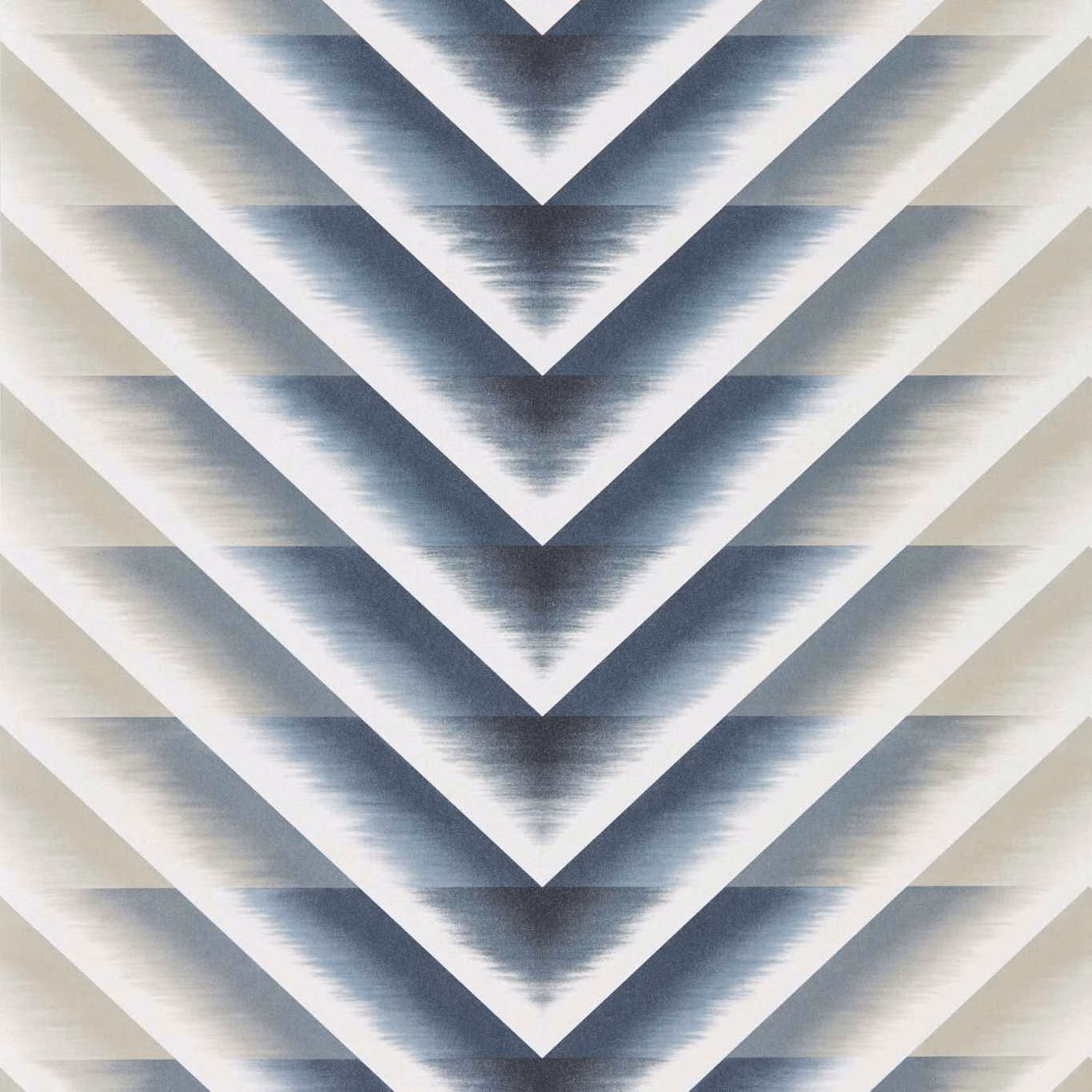 Moonlight wallpaper with blue-grey brushed chevrons on an ivory ground