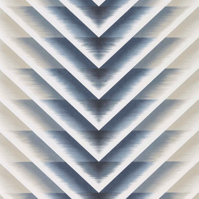 Moonlight wallpaper with blue-grey brushed chevrons on an ivory ground