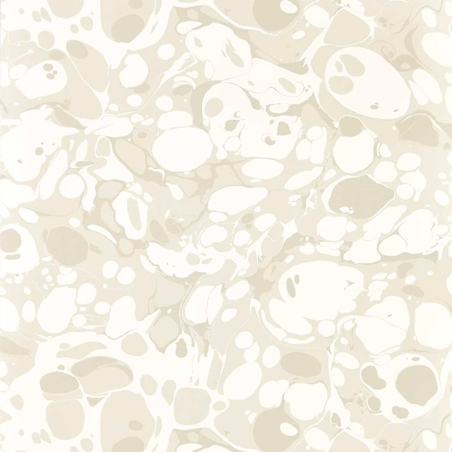 Pale oyster and champagne marbled wallpaper with organic white pebble shapes
