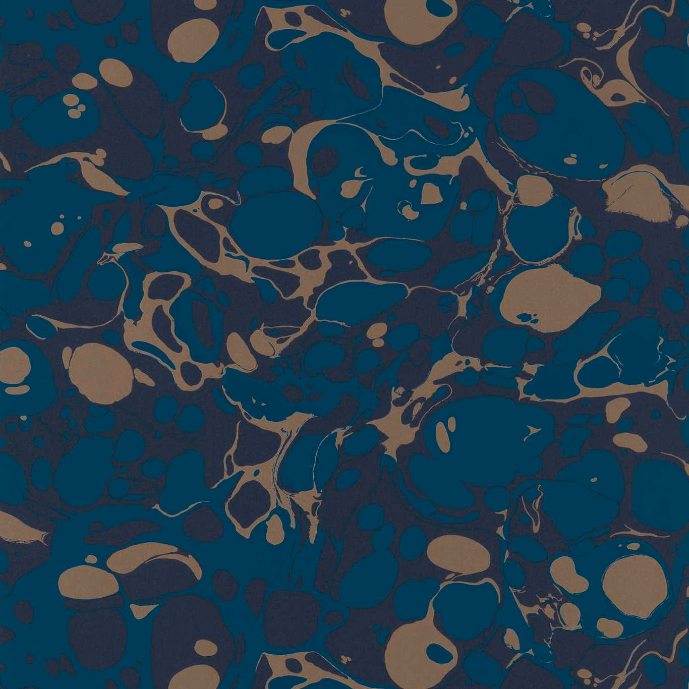 Deep azurite and Japanese ink marbling with copper-toned organic pools