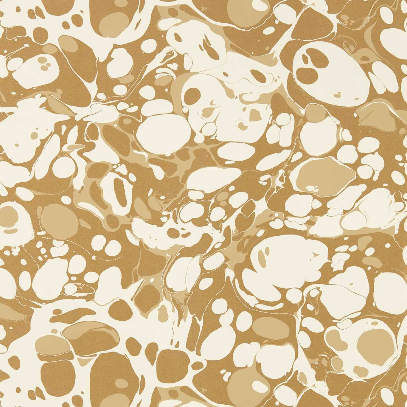 Incense-gold and cream organic marbled wallpaper with fluid stone-like shapes