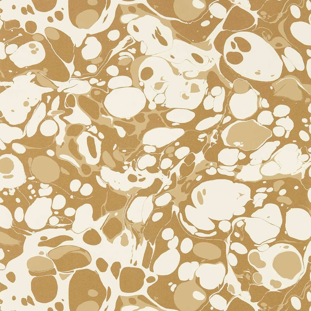 Incense-gold and cream organic marbled wallpaper with fluid stone-like shapes
