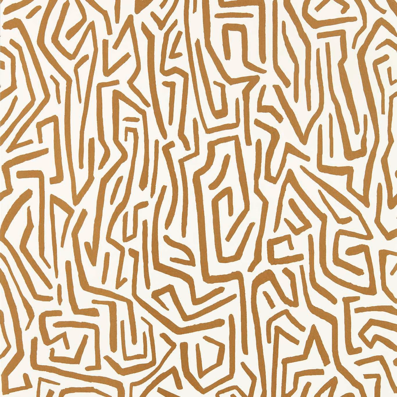 Warm ochre maze lines on a soft ivory Paper Lantern wallpaper ground