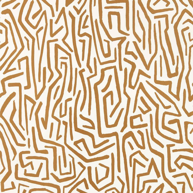 Warm ochre maze lines on a soft ivory Paper Lantern wallpaper ground