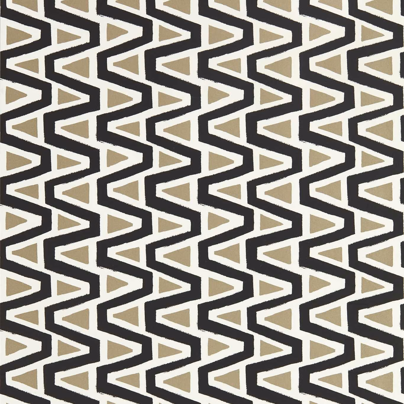 Black zigzag wallpaper with cream and taupe triangular insets