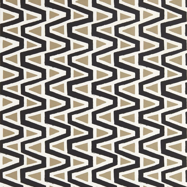 Black zigzag wallpaper with cream and taupe triangular insets