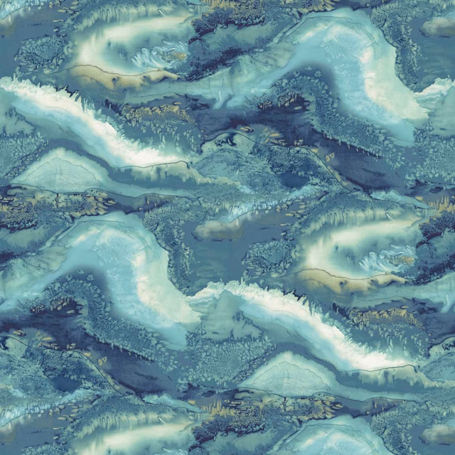 Layered teal and aqua abstract wallpaper with deep blue and olive marbled ripples