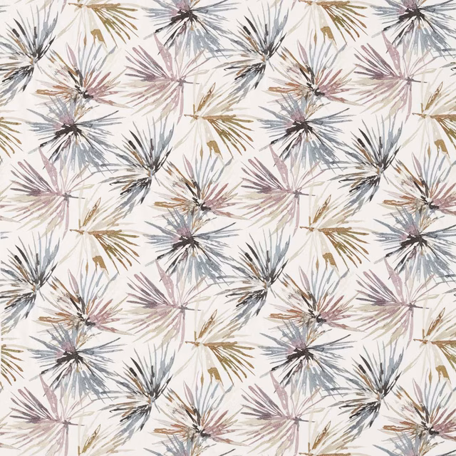 Cream fabric with slate, heather and olive starburst botanical embroidery