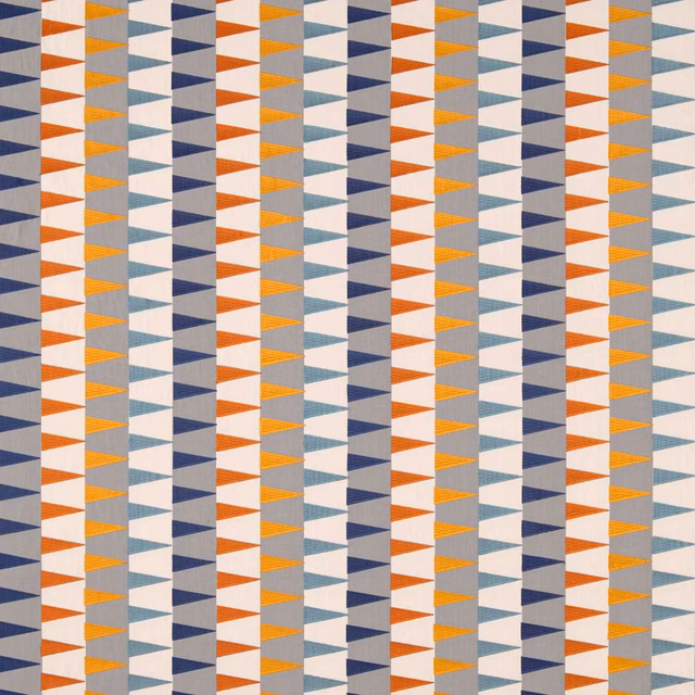 Rust, navy, cream and Nordic blue geometric triangles in vertical woven columns