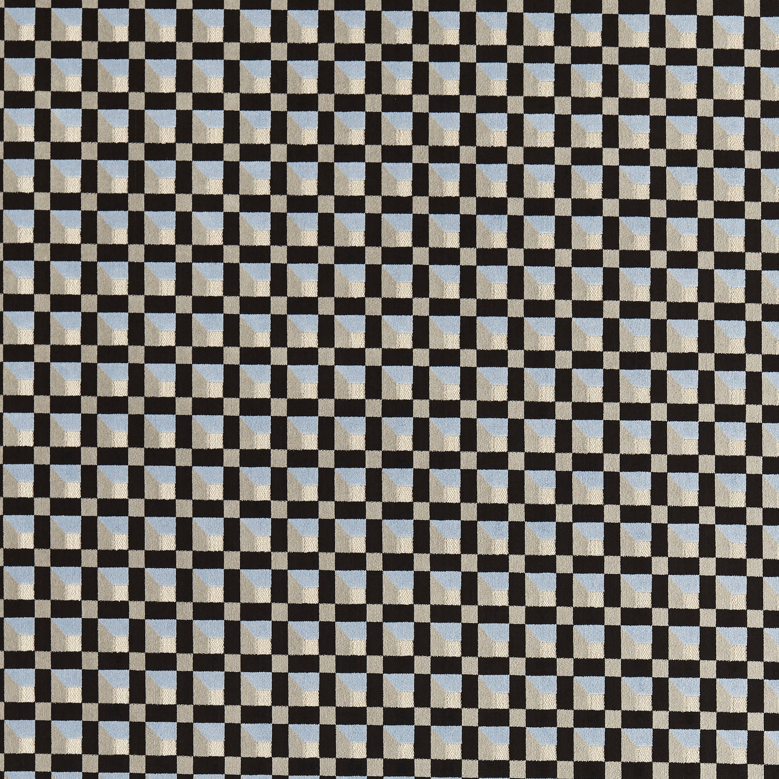 Cornflower blue and black-earth woven blocks forming a compact textured checker grid