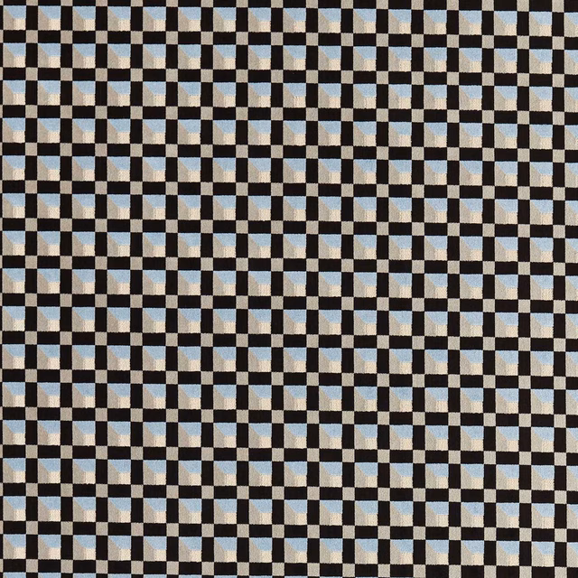 Cornflower blue and black-earth woven blocks forming a compact textured checker grid