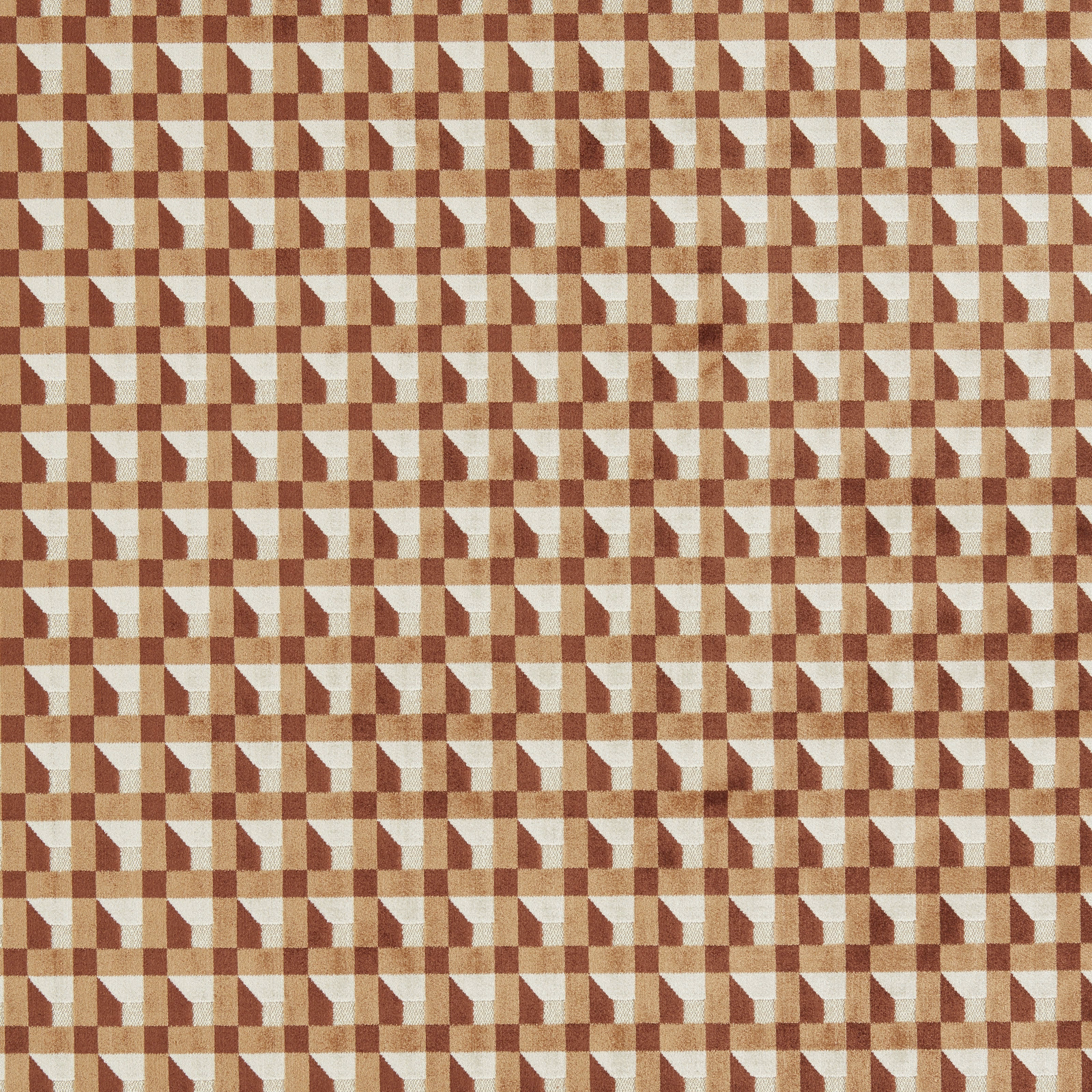 Paprika, bark and bleached coral geometric block weave with softly textured surface