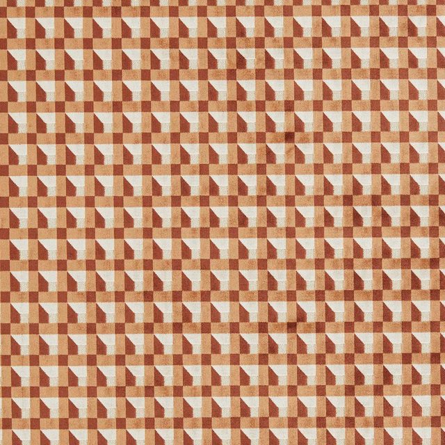 Paprika, bark and bleached coral geometric block weave with softly textured surface