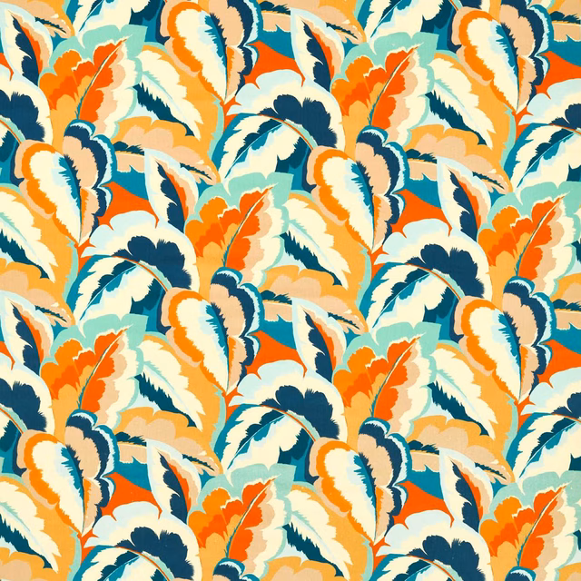 Azul velvet with paprika, ochre and ivory botanical leaf forms