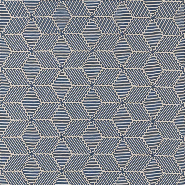 Cool blue-grey fabric with dark linear lozenges and fine ridged texture