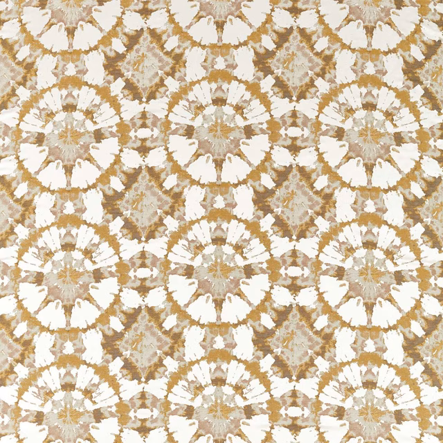 Warm cream and taupe mirrored floral-geometric motif with softly textured woven ground