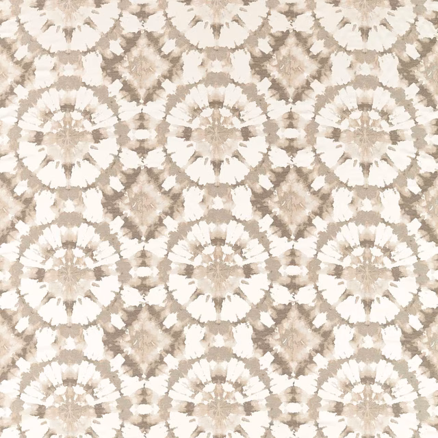 Pale hemp and taupe sketched floral medallions in a softly mottled repeat