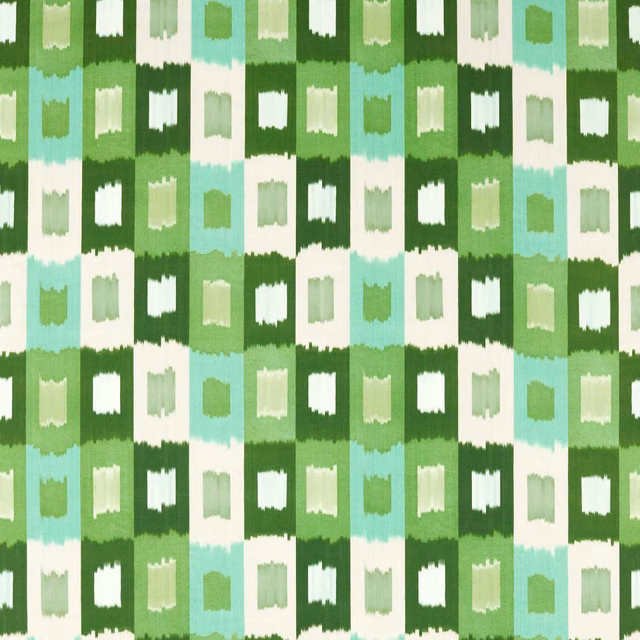 Emerald and forest green geometric blocks with pale willow and ivory woven texture
