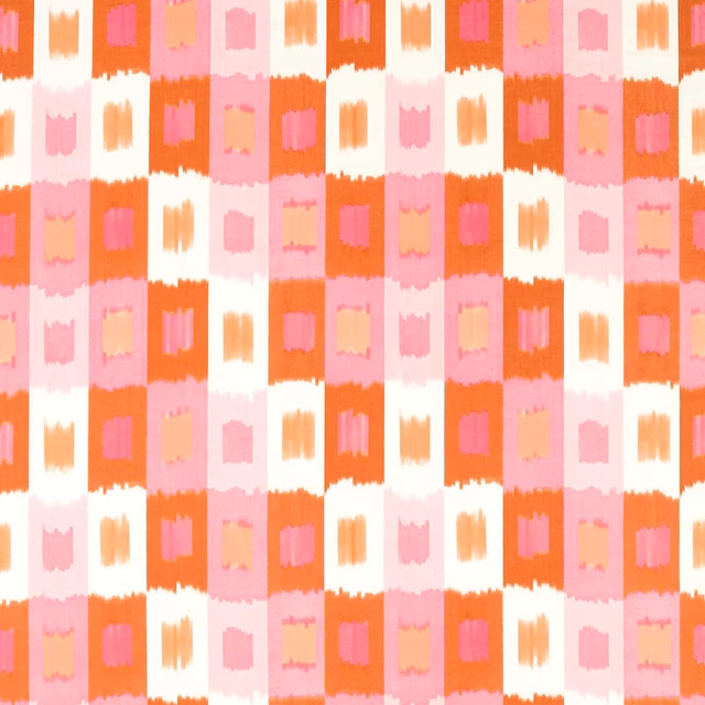Paprika, fuchsia and pink geometric blocks on cream vertical textile stripes