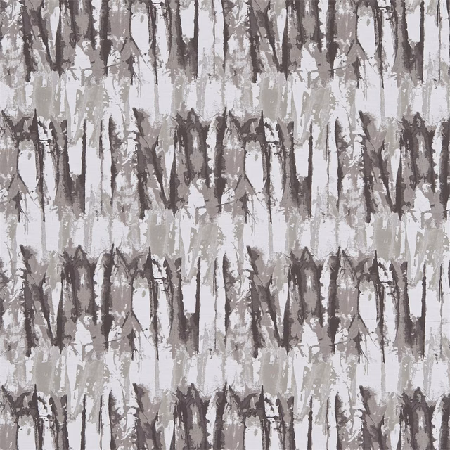 Cool steel-grey and chalk textile with charcoal vertical painterly brush marks