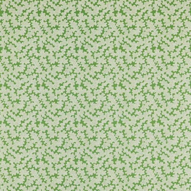Pale green fabric with dense ivory branching motifs and a finely textured surface