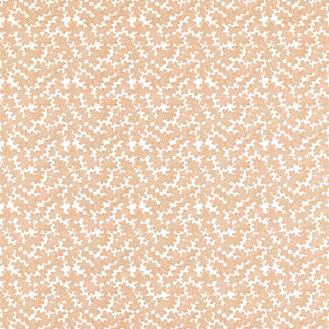 Dense warm terracotta sprigs scattered across a pale paper-lantern textile ground
