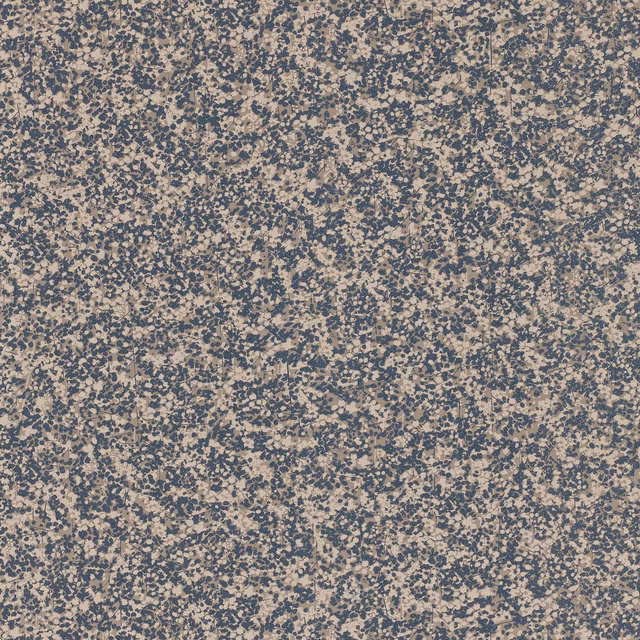 Warm coral-taupe wallpaper with dense midnight blue flecks and subtle vertical striations
