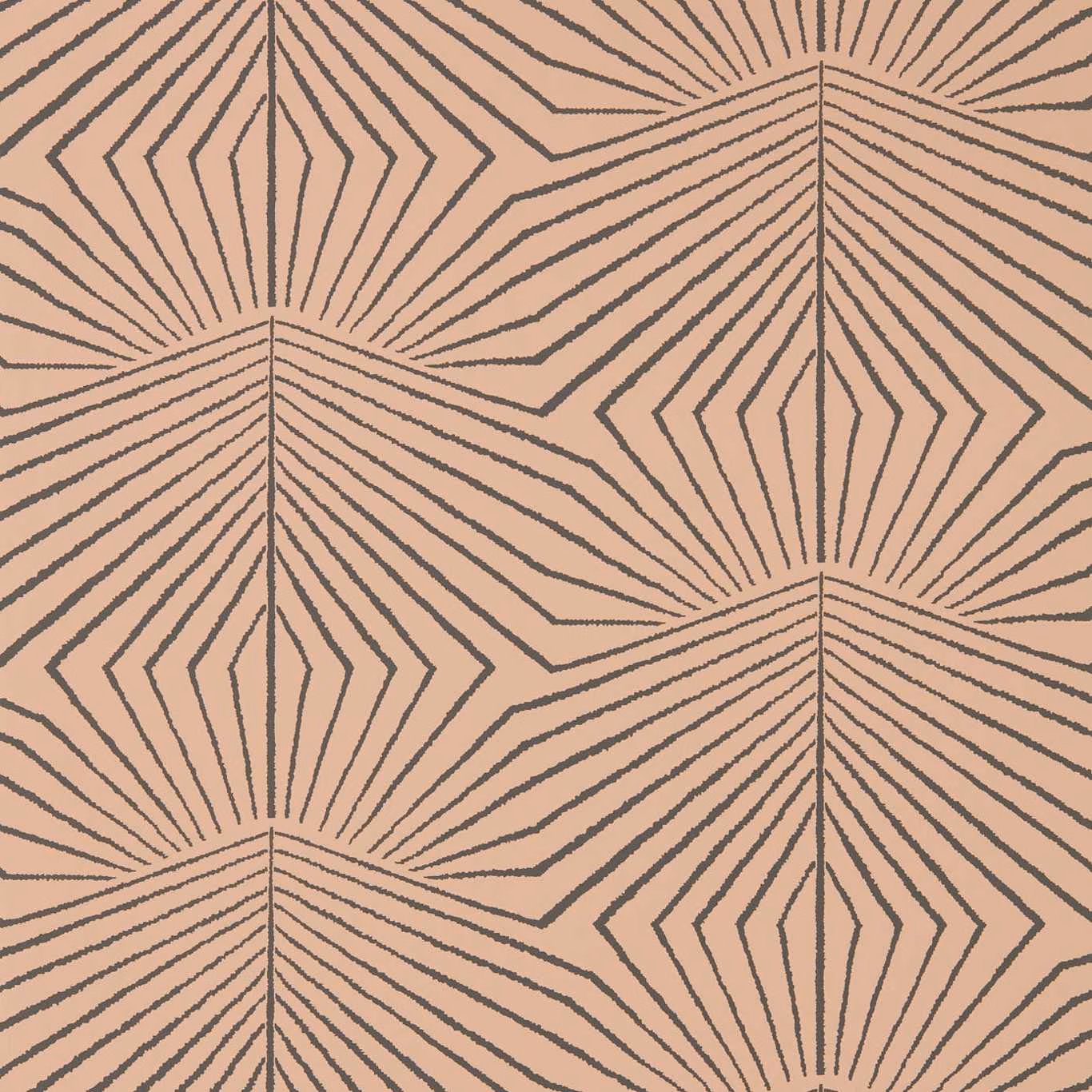 Blush-peach wallpaper with charcoal radiating fan and angular chevron lines