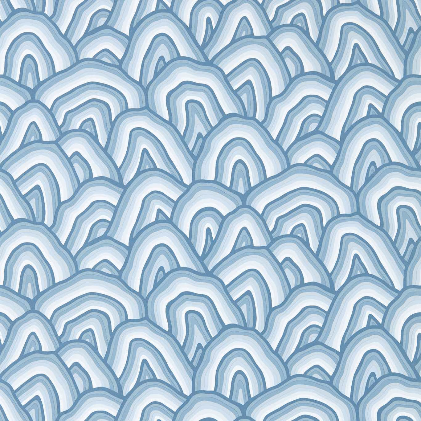 Blue-grey and white nested wave arches with softly painterly, watery tonal bands