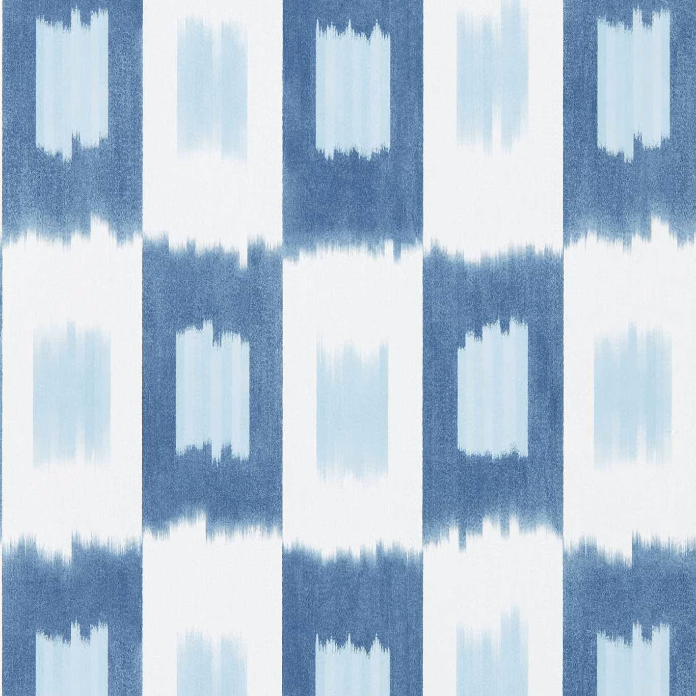 Ink-blue and pale aqua brushstroke blocks alternating across a white wallpaper ground