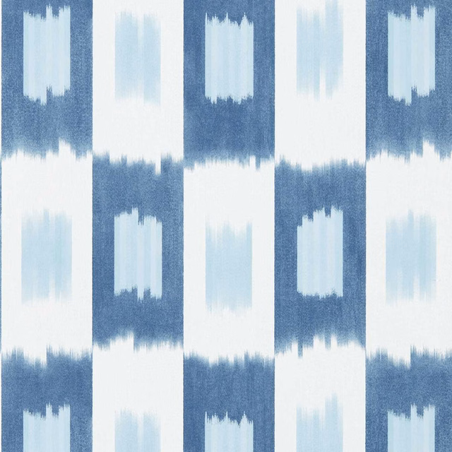 Ink-blue and pale aqua brushstroke blocks alternating across a white wallpaper ground