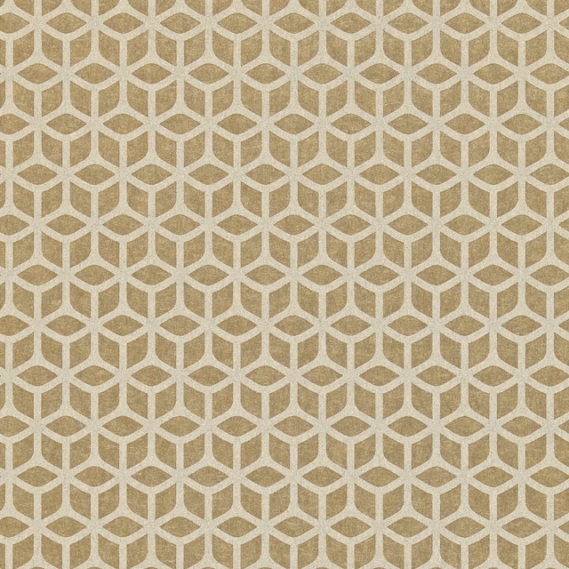 Muted rose-gold geometric trellis on a softly textured taupe wallpaper ground