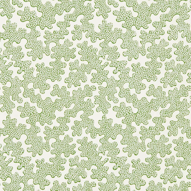 Pale sage wallpaper with cream spaces and dense green dotted organic motifs