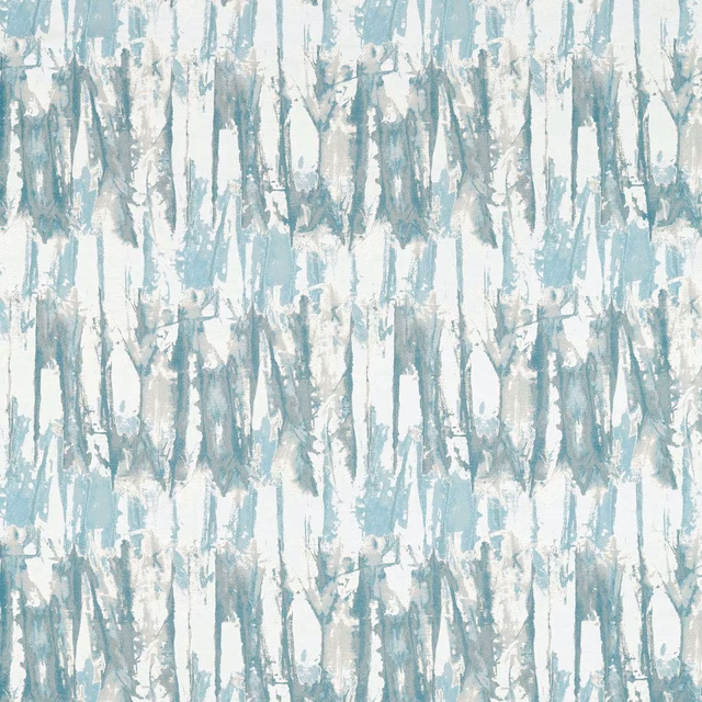 Pale blue-grey and silver vertical brushstrokes on a chalk-white woven fabric