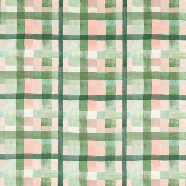 Sage green, blush pink and cream painterly checks with a softly textured woven surface