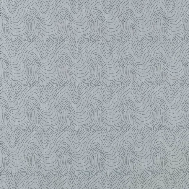 Cool silver-grey woven ground with dense, dark meandering contour lines