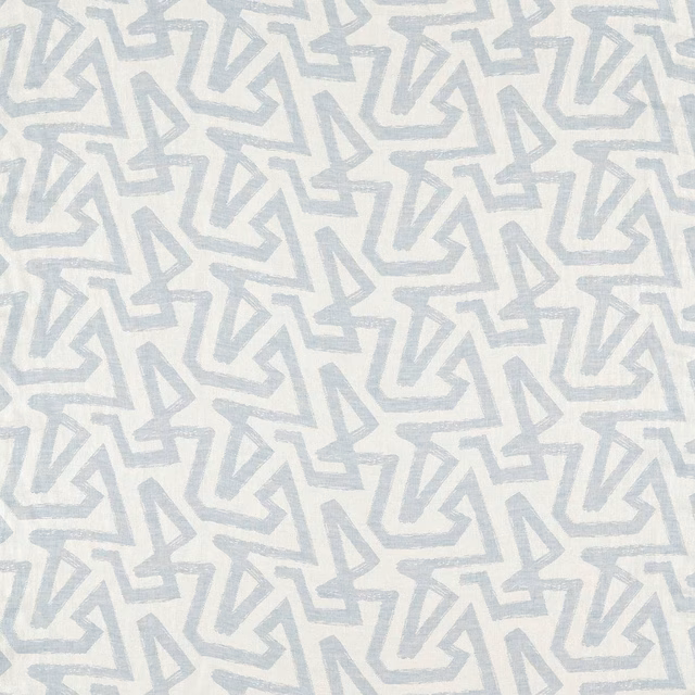 Pale grey-white woven fabric with soft blue-grey angular geometric lines