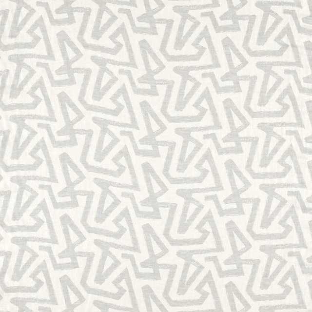 Pale Temple Grey fabric with soft white angular geometric lines and fine woven texture