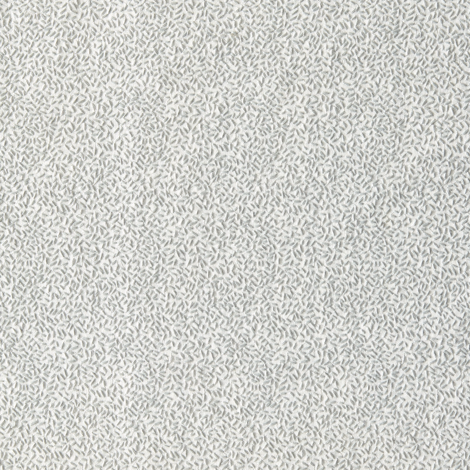 Cool pale grey fabric with dense white broken dashes and fine textured weave