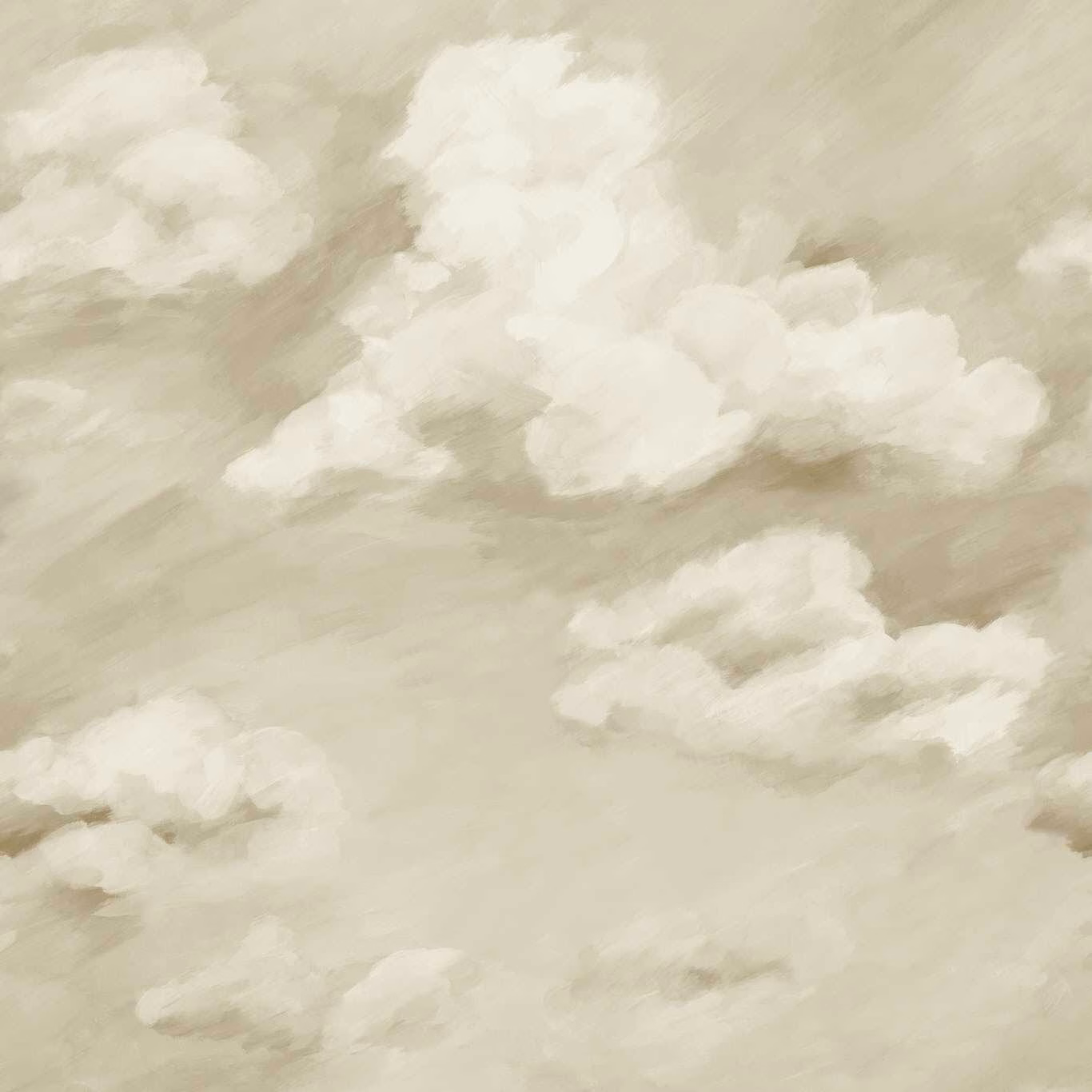 Pale golden cream wallpaper with layered white clouds and sage-grey atmospheric washes