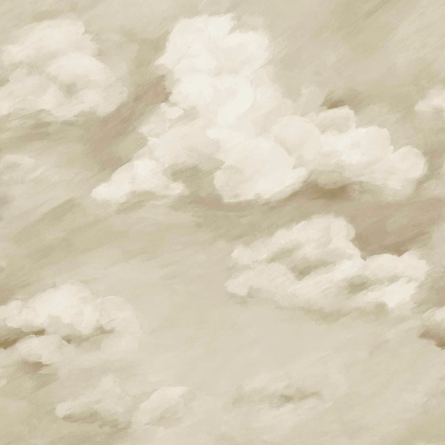 Pale golden cream wallpaper with layered white clouds and sage-grey atmospheric washes